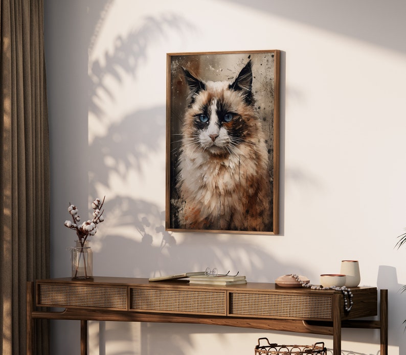 Printable Ragdoll Cat Portrait Painting Home Wall Decor Etsy