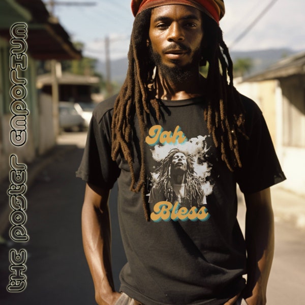 Rasta Vibes "Jah Bless" Vintage Retro Style Unisex Softstyle T-Shirt