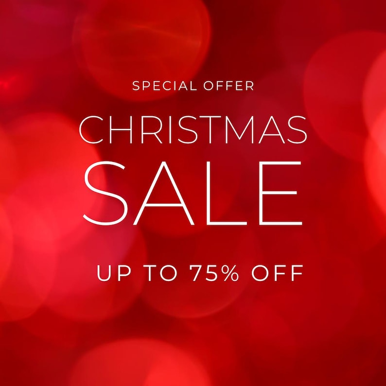 May include: A red background with blurred white circles and text that reads "SPECIAL OFFER CHRISTMAS SALE UP TO 75% OFF". The text is in a clean, modern font, and the overall design is festive.