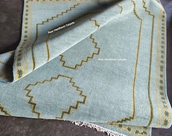 Custom Size Rug | Handmade Blue Turkish Rug 8x10 | Vintage Wool Rug 6x9 | Living Room Rug 9x12