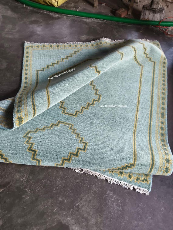 Custom Size Rug | Handmade Blue Turkish Rug 8x10 | Vintage Wool Rug 6x9 | Living Room Rug 9x12