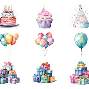 Watercolor Birthday Clipart | Happy Birthday PNG Clipart Bundle ...