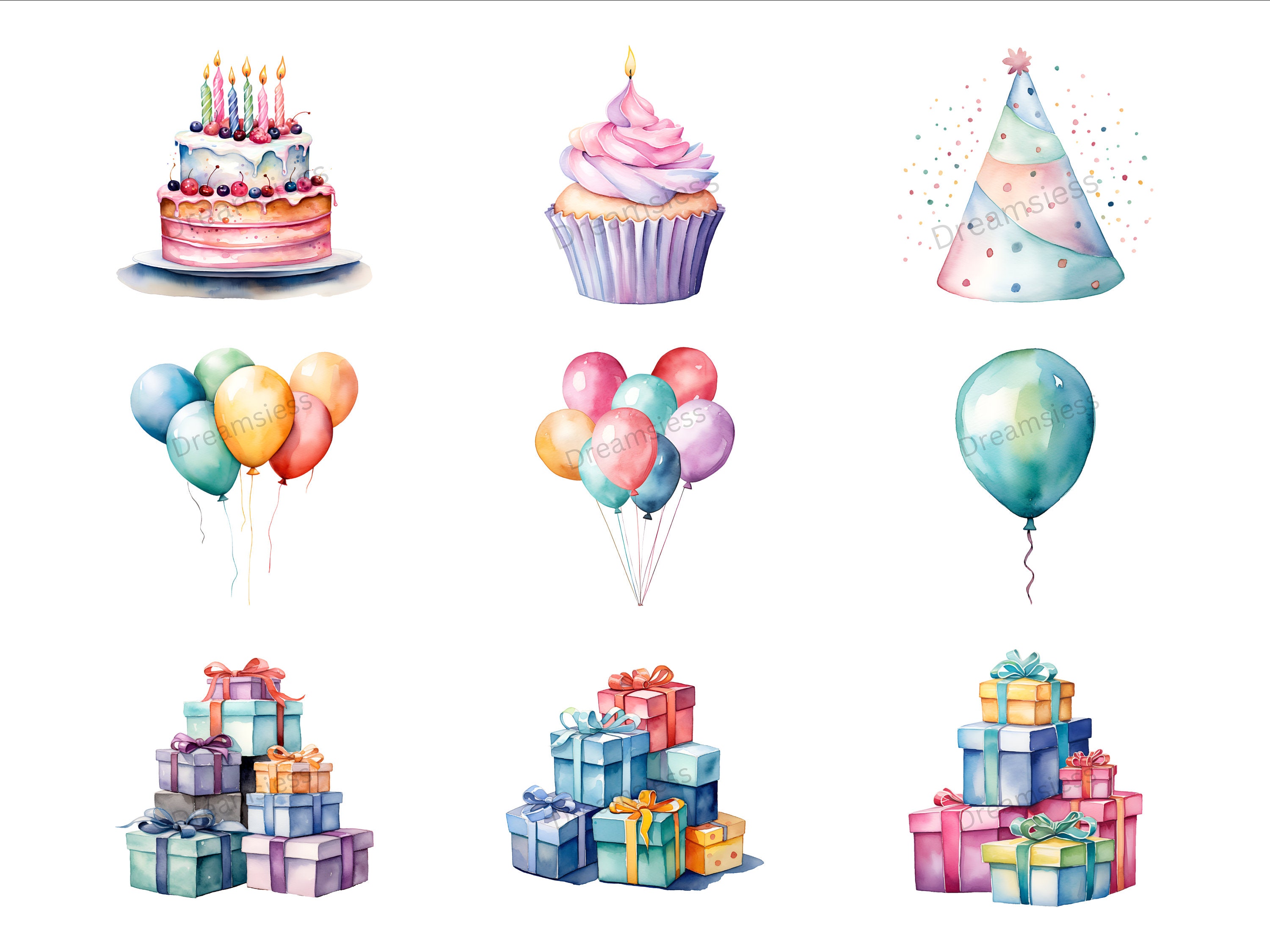 Watercolor Birthday Clipart | Happy Birthday PNG Clipart Bundle ...