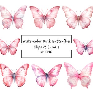 Aquarell Schmetterlinge Clipart | Rosa Schmetterlinge Clipart Bundle | Kommerzielle Nutzung | Digitaler Download | PNG Clipart | Verträumter Schmetterling in Pastelltönen
