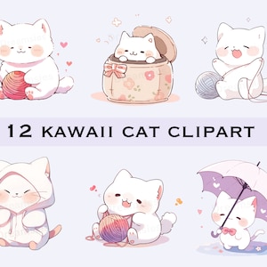 Kawaii Cute Cat Clipart | Adorable Kitten PNG Clipart | Commercial Use | Printable Art | Cute Cat Graphics | Instant Download | Chibi