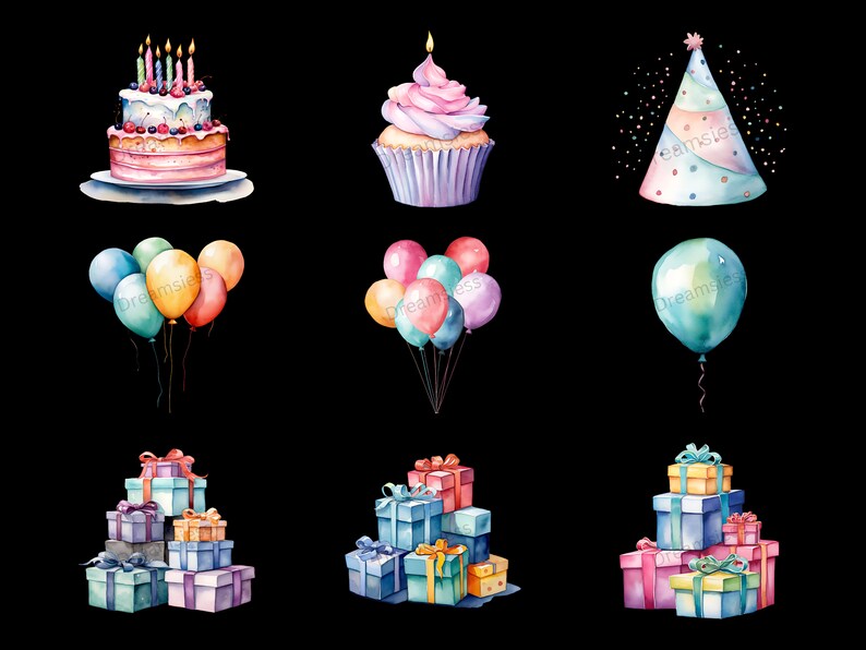 Watercolor Birthday Clipart | Happy Birthday PNG Clipart Bundle ...