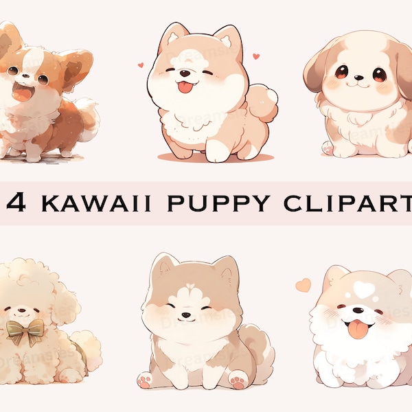 Kawaii Cute Puppy Dog Clipart | Adorable Puppy PNG Clipart | Commercial Use | Printable Art | Cute Dog Graphics | Instant Download | Doggy