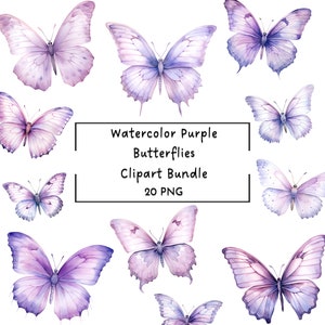 Clipart farfalle acquerello / Pacchetto clipart farfalle viola / Uso commerciale / Download digitale / Clipart PNG /Farfalla colore pastello