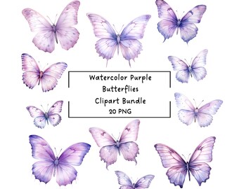 Watercolor Butterflies Clipart | Purple Butterflies Clipart Bundle | Commercial Use | Digital Download | PNG Clipart |Pastel Color Butterfly