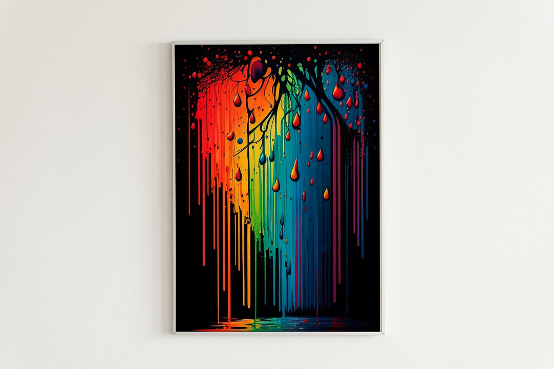 Rainbow Rain, Rainbow Painting, Digital Art, Rainbow Rain, Wall Decor