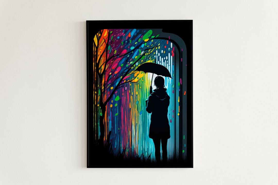 Rainbow Rain, Rainbow Painting, Digital Art, Rainbow Rain With Girl