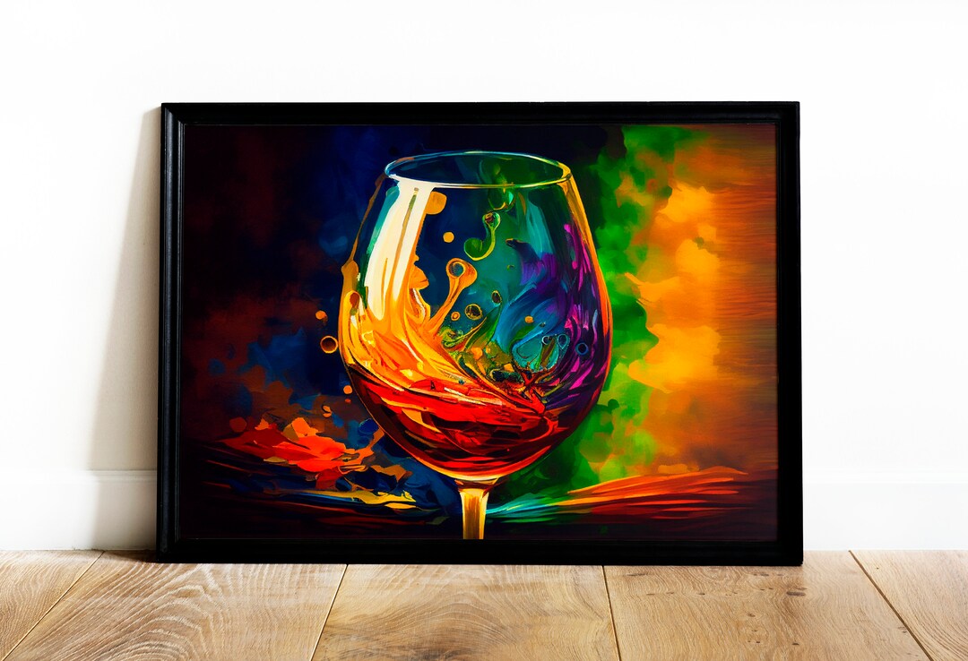 Rainbow Wine Glass, Abstract Art, Digital Download, Wall Decor, Decor