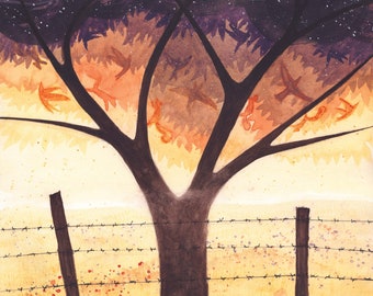 Evening Oak, Original Watercolor Painting