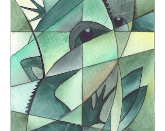 Garden Creature, Original Watercolor Painting, Abstract Lizard