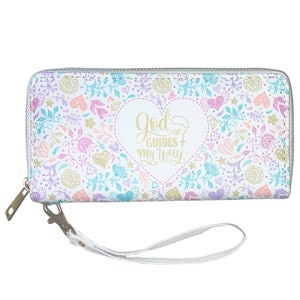 Cartera larga para mujer God Guides My Way - Cartera con cremallera - Estampado floral