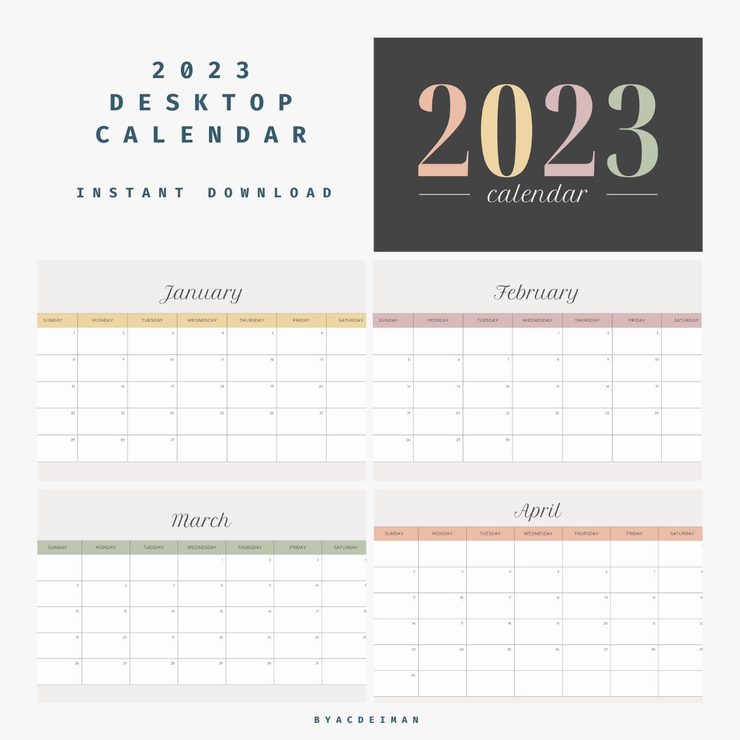2023 Simple Desktop Calendar Desktop Calendar Printable Etsy