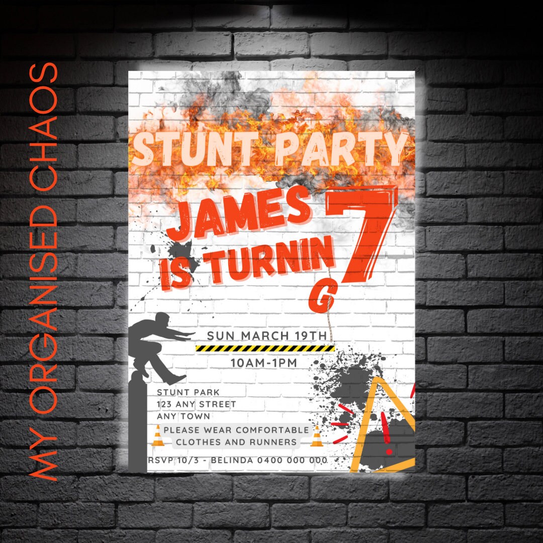 Stunt Party Invitation Adventure Boys Party Invitation Etsy