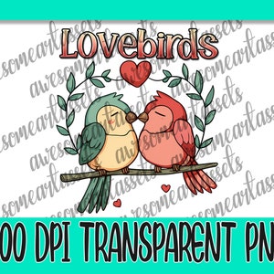 ラブバード 300 DPI 透明 PNG - バレンタインデーのためのカップル向けのソウルメイトの巣作りデジタルダウンロード - 昇華印刷可能なアートワーク