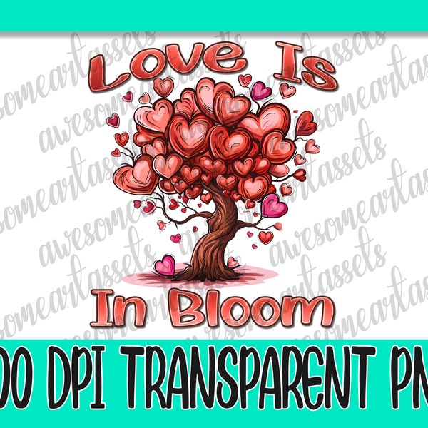 Love is in Bloom 300 DPI transparent PNG - Romantic Tree of Hearts digital download for Valentine's Day - Couples Tree Flowering