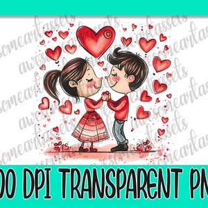 浮かぶハートの恋する恋人たちのPNG - バレンタインデーのためのロマンチックな300dpiの透明PNGデジタルダウンロード