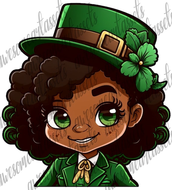 300 dpi Transparent PNG FILE Black Leprechaun Girl, St Patricks day, Melanin, dtf/dtg, sublimation, PNG, print, shamrock, african, shirt art