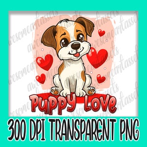 子犬の愛 300 DPI 透明 PNG - かわいい子犬 - バレンタインデーのカップル向けアート デジタルダウンロード - 昇華印刷可能なアートワーク