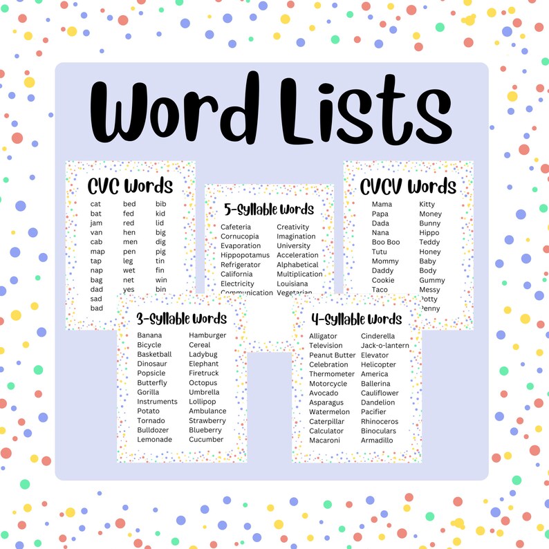 Articulation Word Lists CVC, CVCV, 35 Syllable Words & Data Sheets Etsy