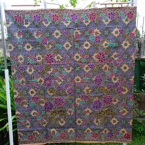 Handcrafted Batik Sarong: Plum Teal Floral Malaysian Cotton Pareo
