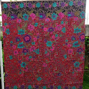 Handcrafted Batik Sarong: Red & Black Floral Cotton Beach Wrap