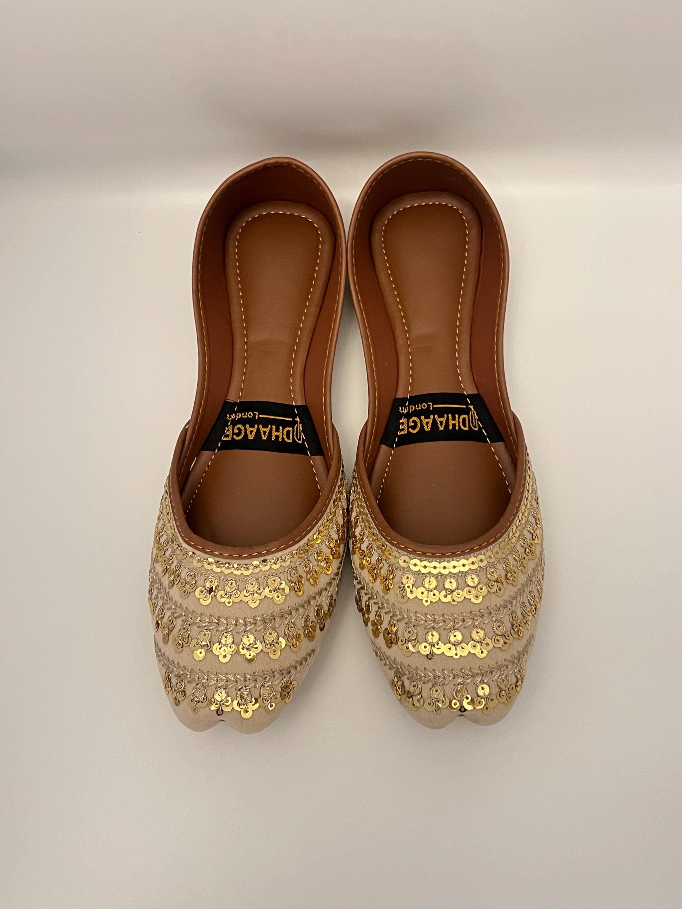 Handmade Cream Gold Khussa Jutti Sandal, UK Size 4