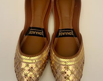 Rose Gold Khussa Shoes, Handmade Indian Pakistani Jutti, UK Size 4
