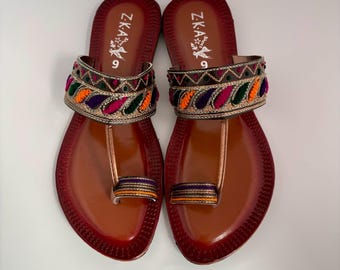 329-UK Sizes 3,4,8 | kollapuri | Summer sandal | Ladies handmade | Juti | Kolapuri | Chappal | Women shoes | Kolhapuri | Flat sandals