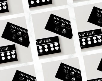 Plantilla de tarjeta de cuidado posterior de pestañas moderna, tarjeta de extensión de pestañas editable, tarjeta de fidelidad, tarjeta de información