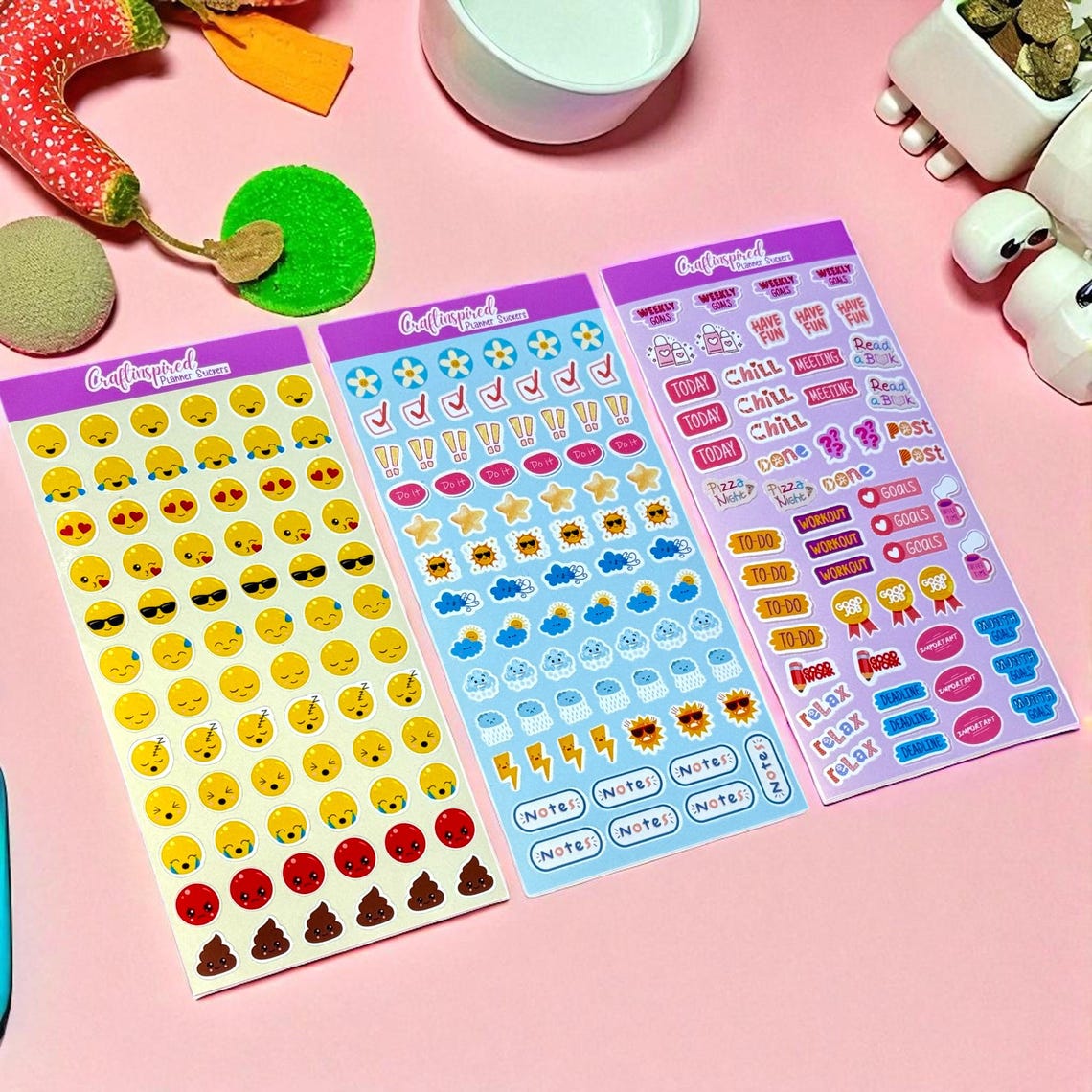 Cute Planner Stickers Kawaii Emoji Stickers Fun Stationery Set for ...
