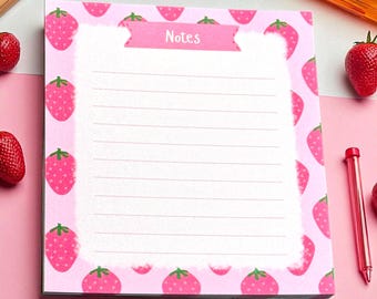 Bloc de notas de fresas - Papelería kawaii, bloc de notas estético