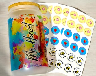 Set de regalo personalizado para profesores: vaso y pegatinas de recompensa personalizadas