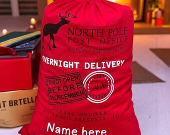 Bolsa navideña personalizada para niños / Bolsa roja con nombre de Papá Noel / Ecológica y reutilizable (Australia)