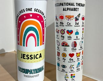 Vaso personalizado para terapeuta ocupacional / Arcoíris con purpurina o brillo, hecho en Australia