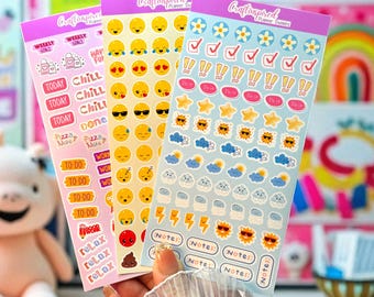 Pegatinas de emojis kawaii para agenda: divertido set de papelería, diarios y álbumes de recortes