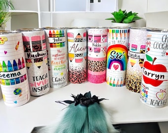 Vaso personalizado para profesores: acero inoxidable de 20 oz con pajita