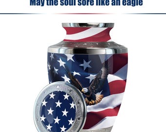 American Flag Cremation Urn: Eagle Design, Patriotic Memorial (Large)