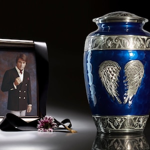 Large Cremation Urns up to 200 Lbs - Angel Wings Urns for Human Ashes - 10.5 inch High Decorative Urns with Velvet Bag