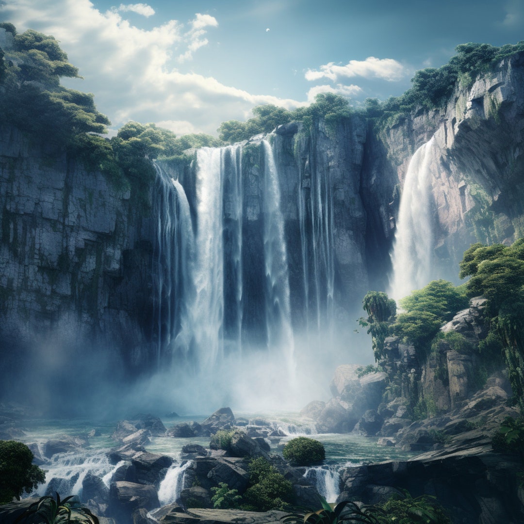 Majestic Waterfall Canopy Digital Art AI Digital Download Digital Art ...