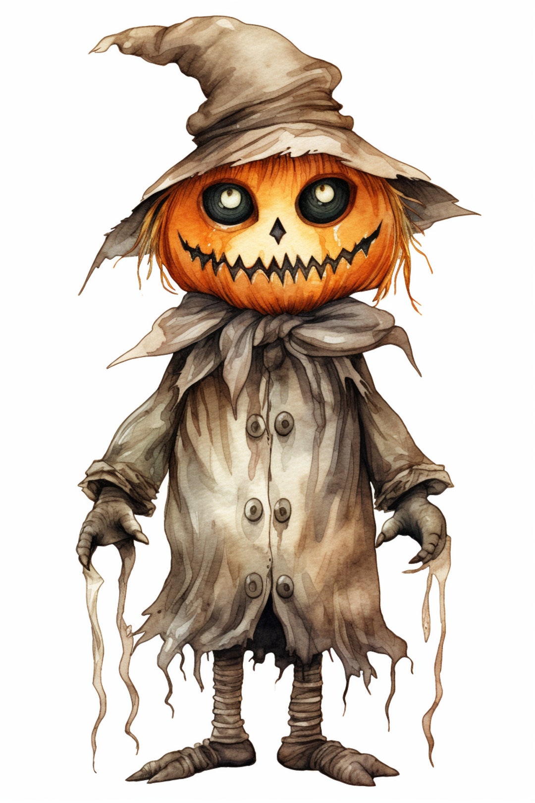 Pumpkin Head Scarecrow Watercolor AI Digital Download Digital Art ...