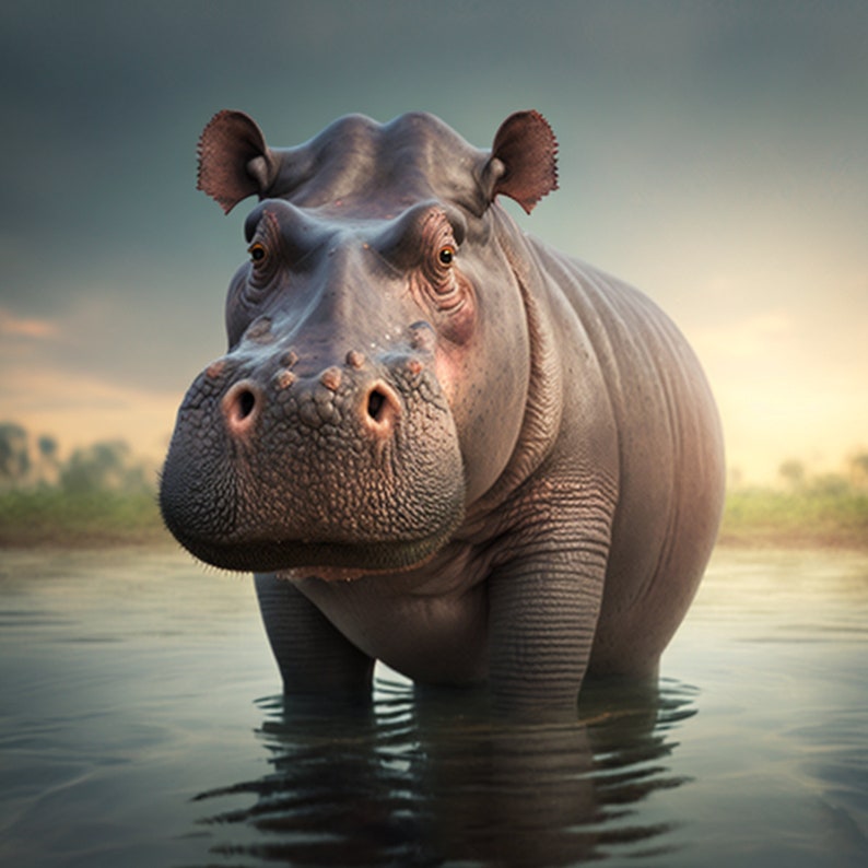 Hippo Color and Watercolor 2 Pack AI Digital Download Digital Art ...