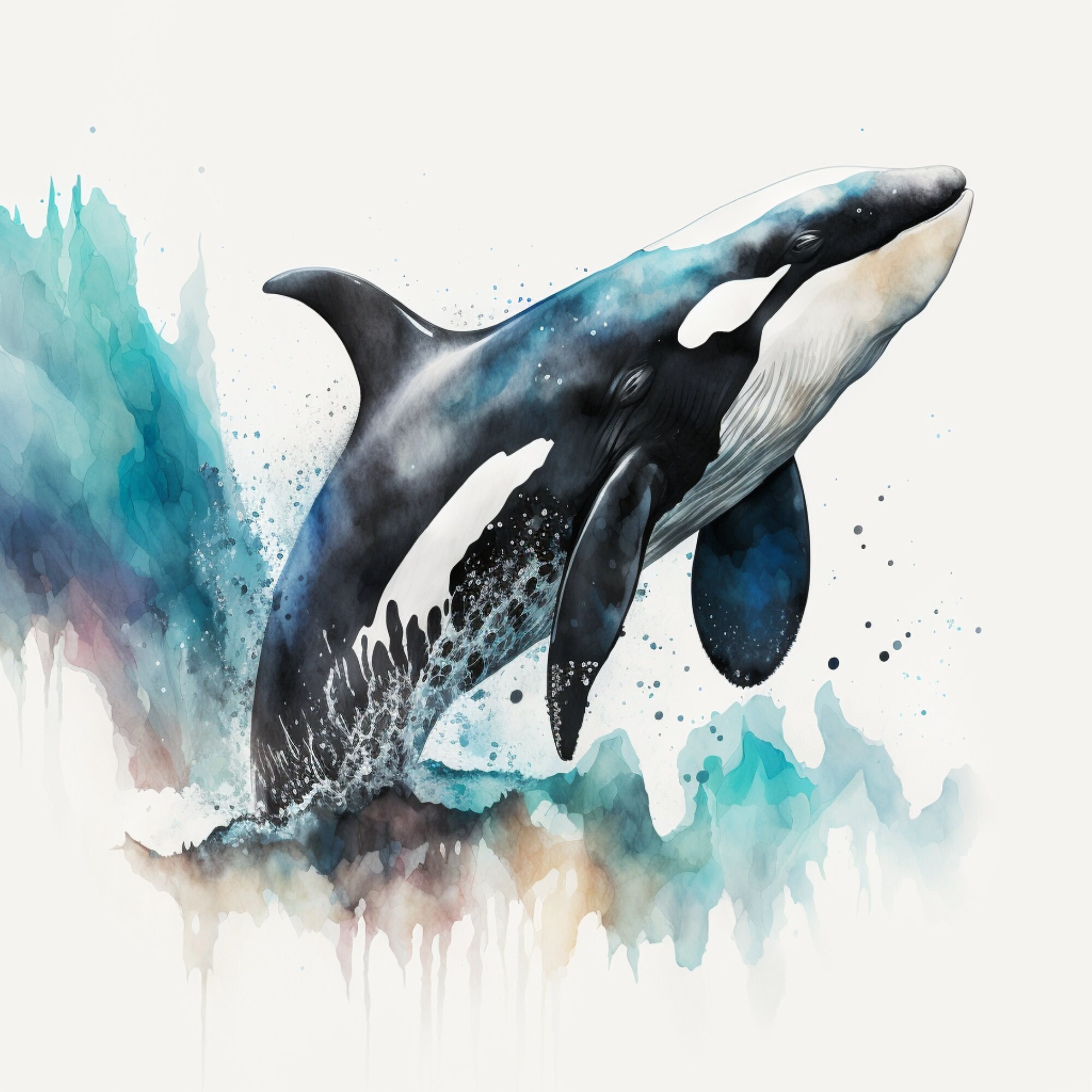 Orca Watercolor AI Digital Download Digital Art Animal Digital Image