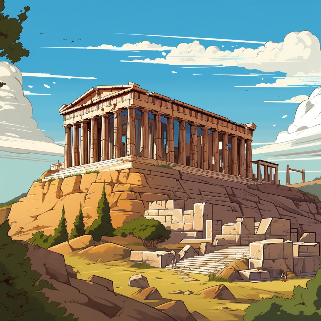Acropolis of Athens Cartoon AI Digital Download Digital - Etsy