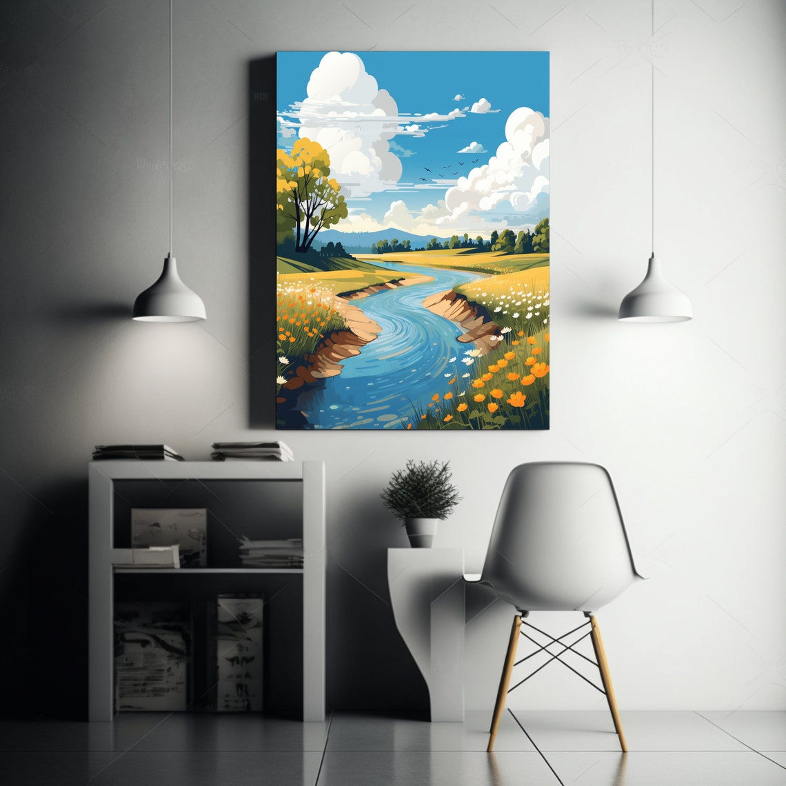 Serenity Flow Rustic River Landscape Digital Art AI Digital Download ...