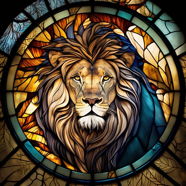 Stained Glass Lion Etsy
