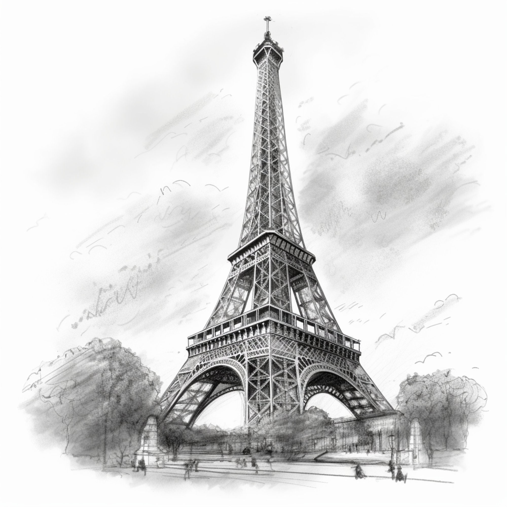 Eiffel Tower Pencil Drawing AI Digital Download Digital Art Digital ...